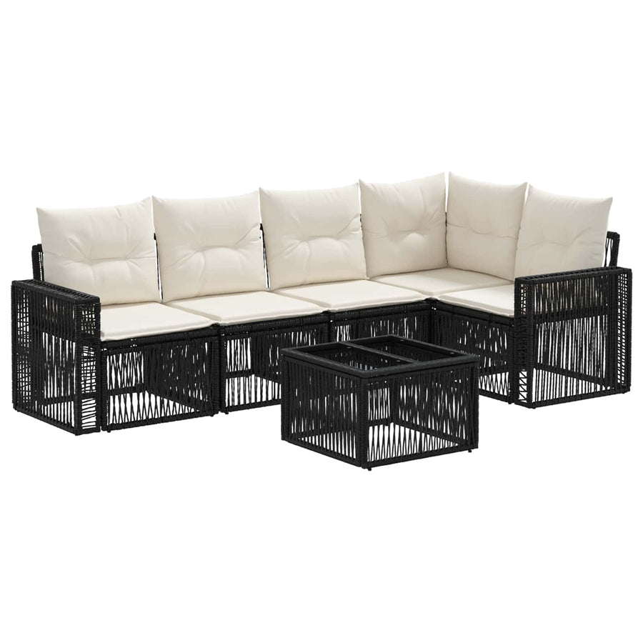 Tuinbankenset 6 pcs Zwart en Cream Wit poly rattan