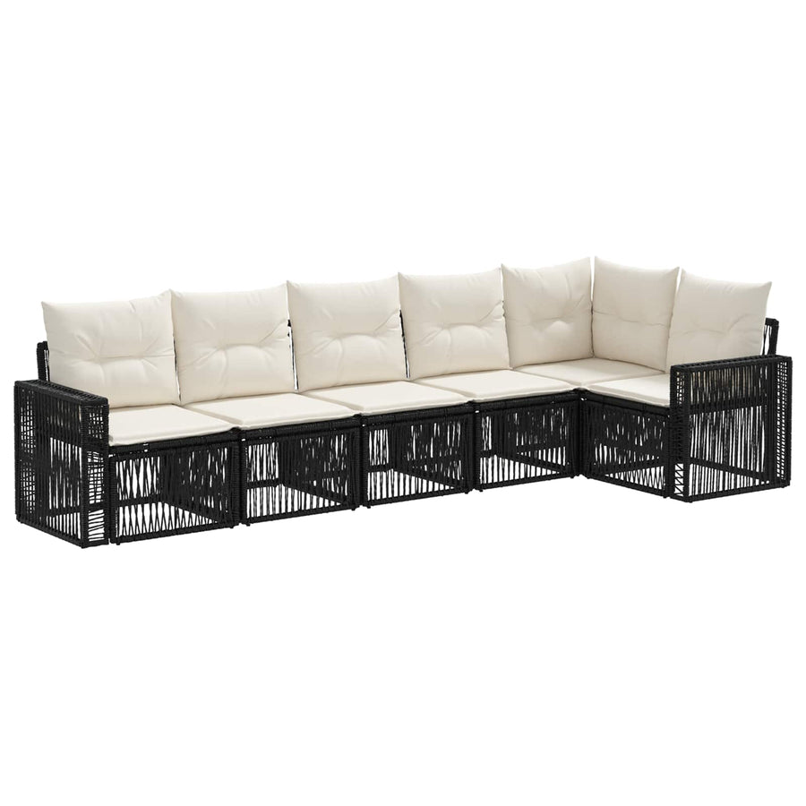 Tuinbankenset 6 pcs Zwart en Cream Wit poly rattan