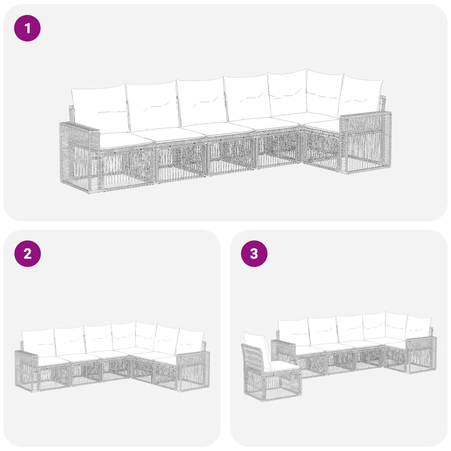 Tuinbankenset 6 pcs Grijs en Donkergrijs poly rattan