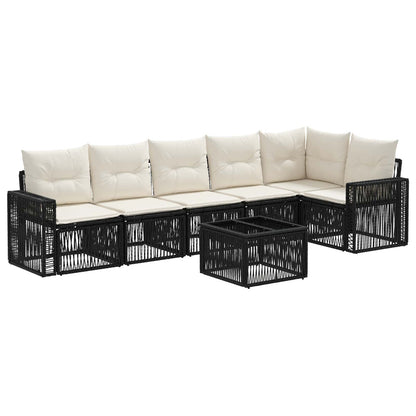 Tuinbankenset 7 pcs Zwart en Cream Wit poly rattan