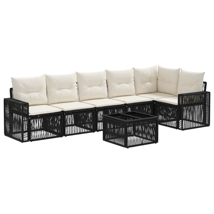 Tuinbankenset 7 pcs Zwart en Cream Wit poly rattan