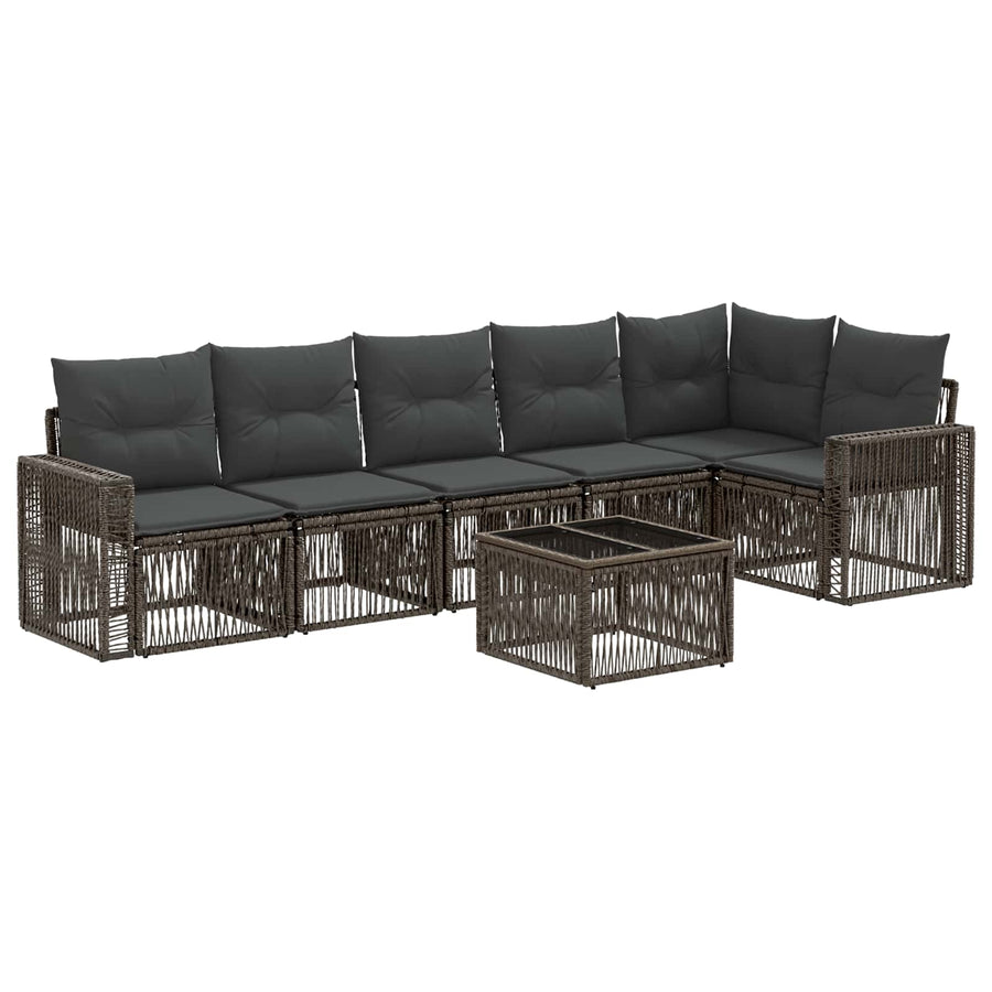Tuinbankenset 7 pcs Grijs en Donkergrijs poly rattan