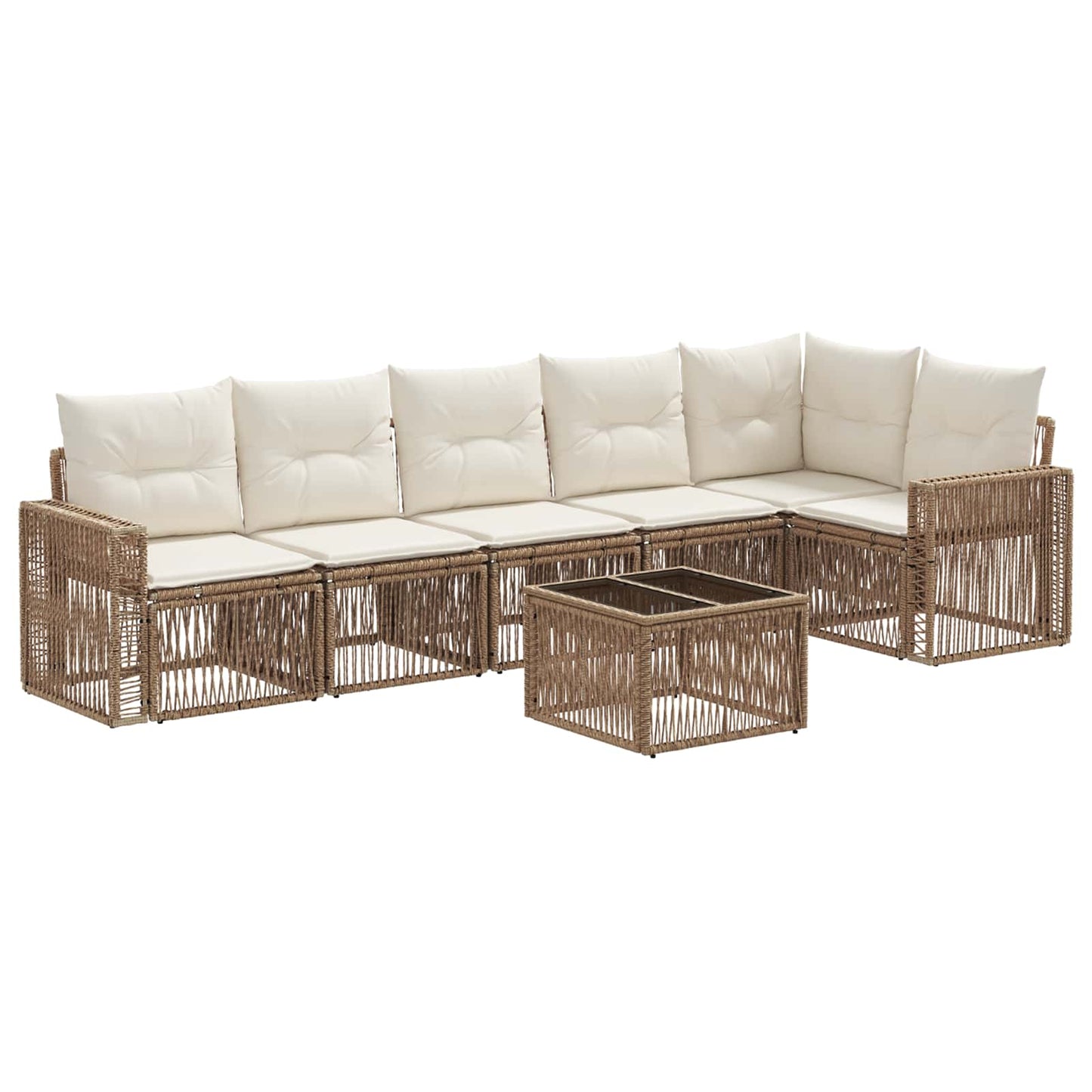 Tuinbankenset 7 pcs Beige en Crème Wit poly rattan