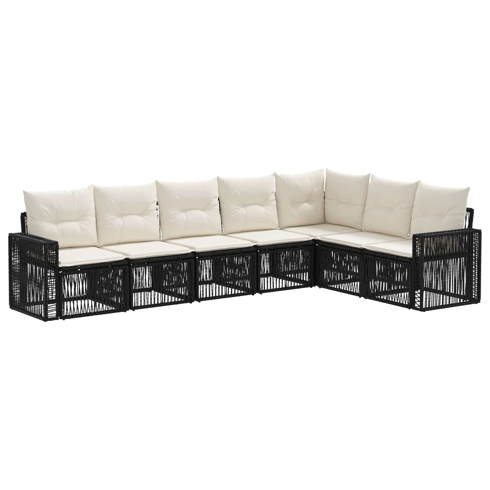 Tuinbankenset 7 pcs Zwart en Cream Wit poly rattan