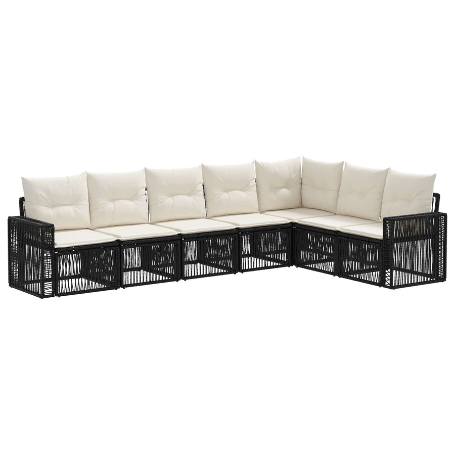 Tuinbankenset 7 pcs Zwart en Cream Wit poly rattan