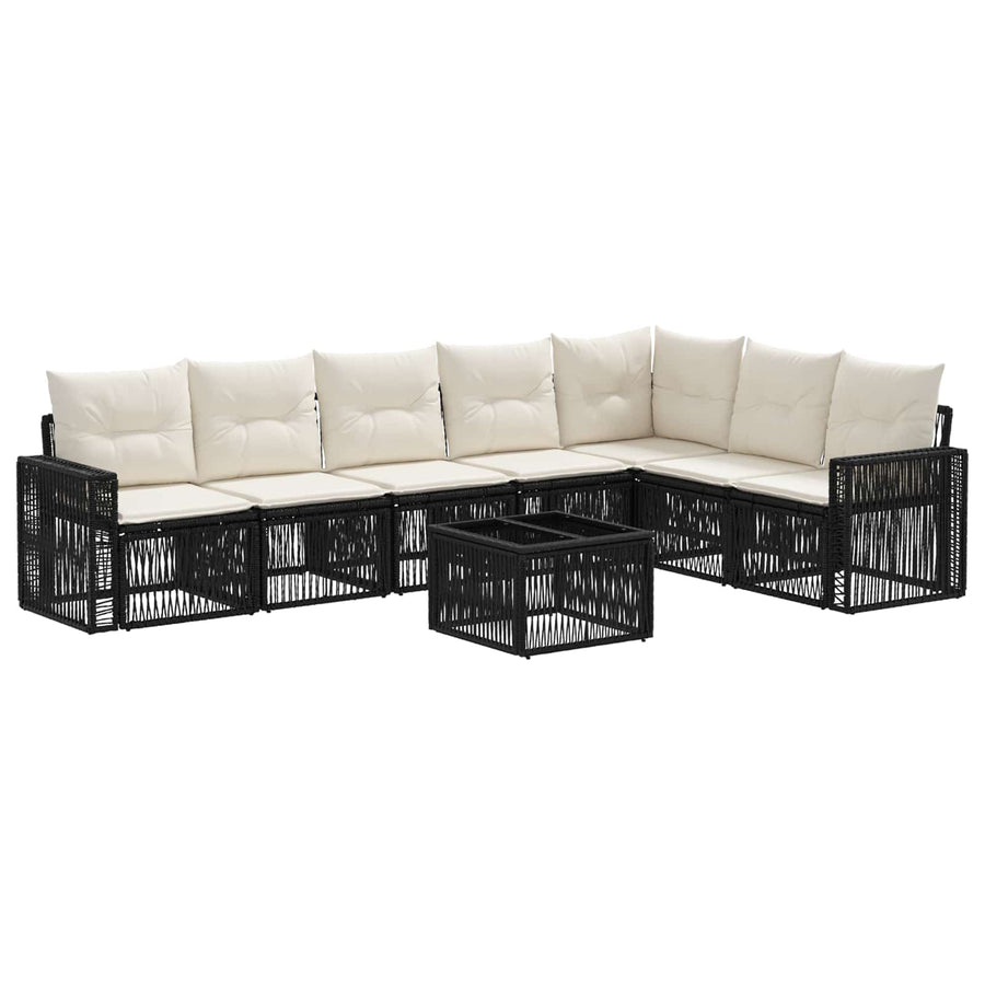 Tuinbankenset 8 pcs Zwart en Cream Wit poly rattan
