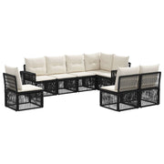 Tuinbankenset 8-delig poly rattan zwart cream wit
