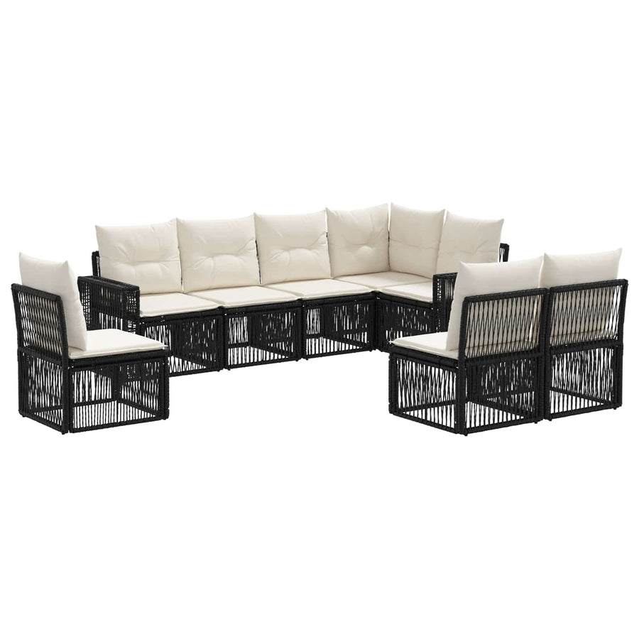 Tuinbankenset 8 pcs Zwart en Cream Wit poly rattan