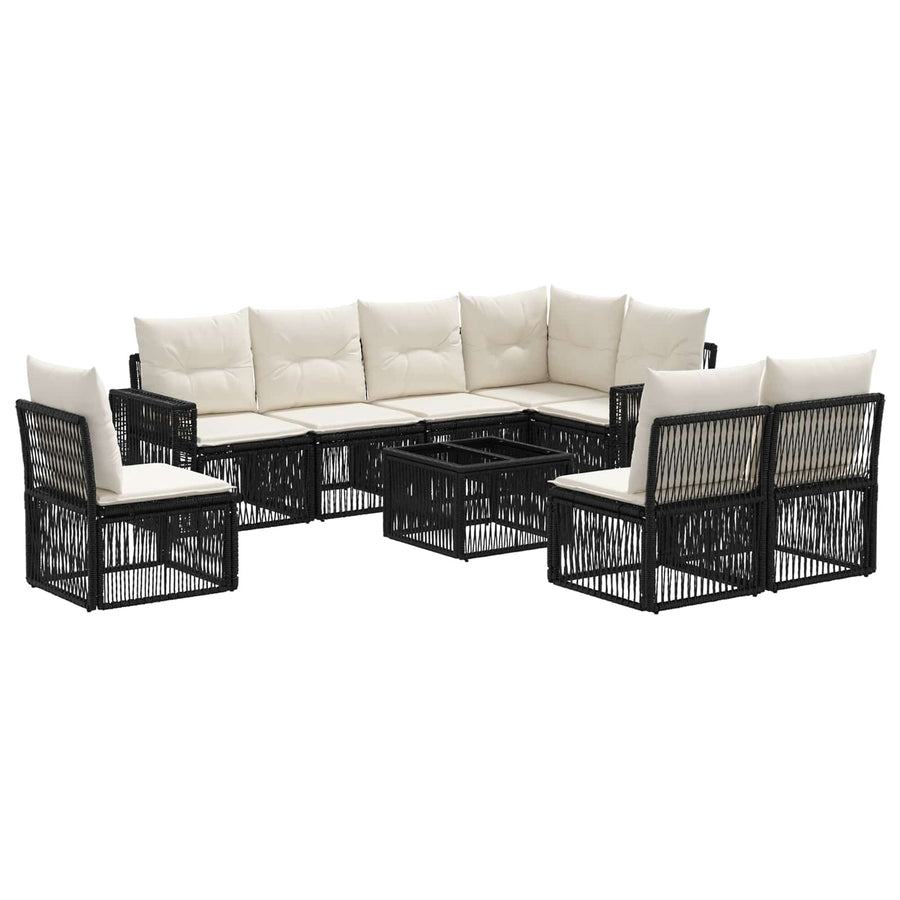 Tuinbankenset 9 pcs Zwart en Cream Wit poly rattan
