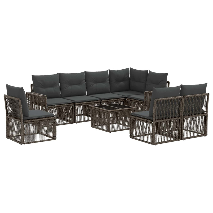 Tuinbankenset 9 pcs Grijs en Donkergrijs poly rattan