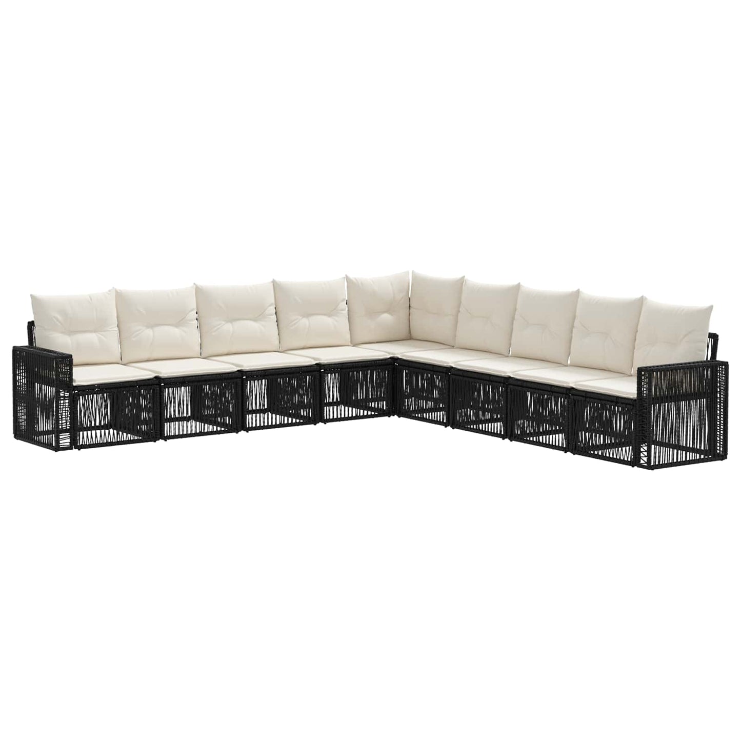 Tuinbankenset 9 pcs Zwart en Cream Wit poly rattan