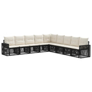 Tuinbankenset 9-delig poly rattan zwart cream wit