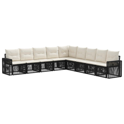 Tuinbankenset 9 pcs Zwart en Cream Wit poly rattan