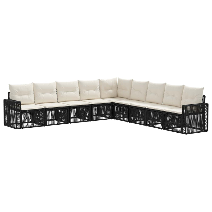 Tuinbankenset 9 pcs Zwart en Cream Wit poly rattan