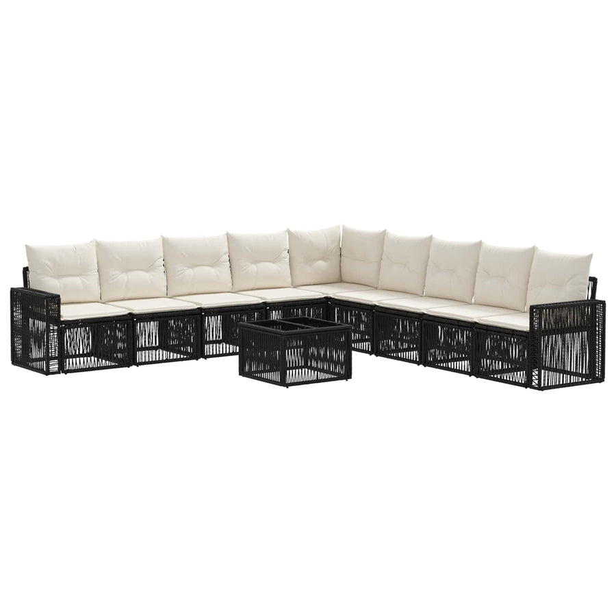 Tuinbankenset 10 pcs Zwart en Cream Wit poly rattan