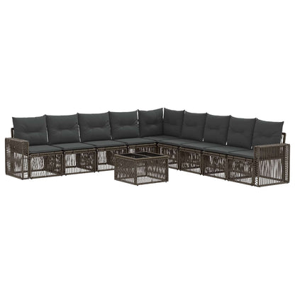 Tuinbankenset 10 pcs Grijs en Donkergrijs poly rattan