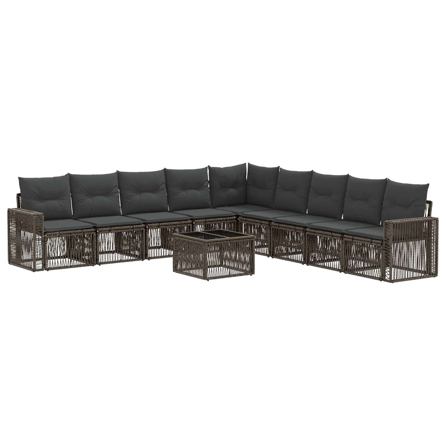 Tuinbankenset 10 pcs Grijs en Donkergrijs poly rattan