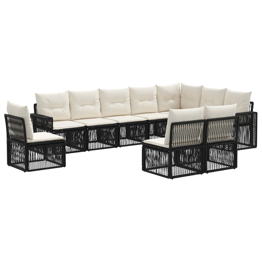 Tuinbankenset 10 pcs Zwart en Cream Wit poly rattan