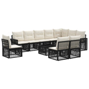 Tuinbankenset poly rattan zwart cream wit 11-delig