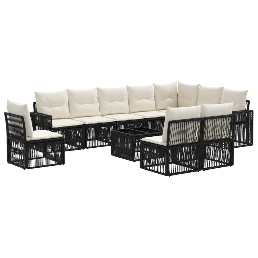 Tuinbankenset 11 pcs Zwart en Cream Wit poly rattan