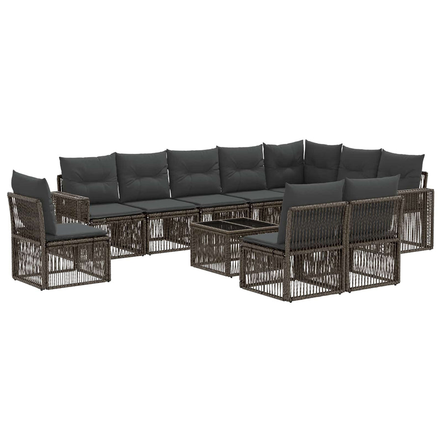 Tuinbankenset 11 pcs Grijs en Donkergrijs poly rattan