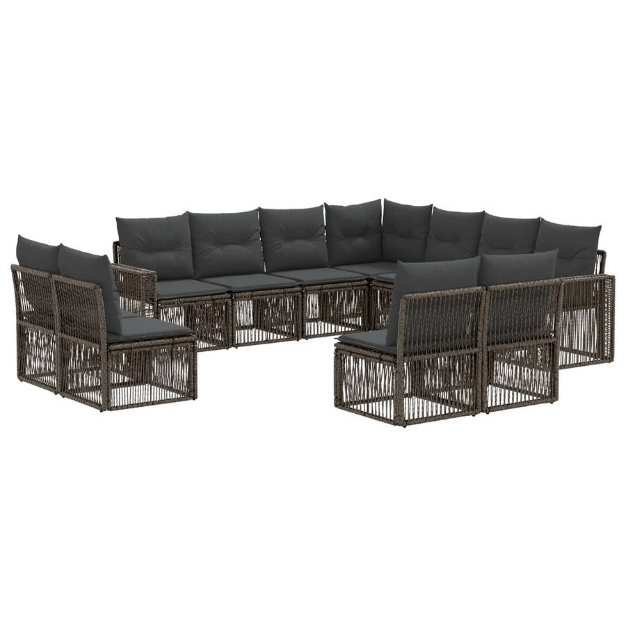 Tuinbankenset 11 pcs Grijs en Donkergrijs poly rattan