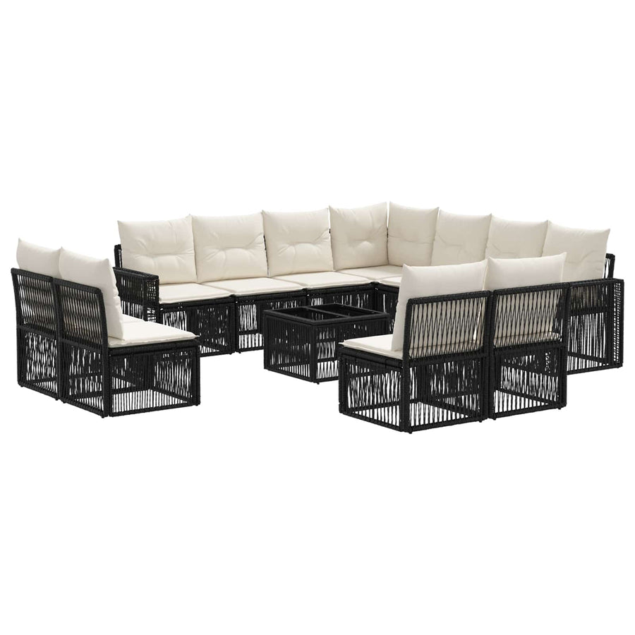 Tuinbankenset 12 pcs Zwart en Cream Wit poly rattan