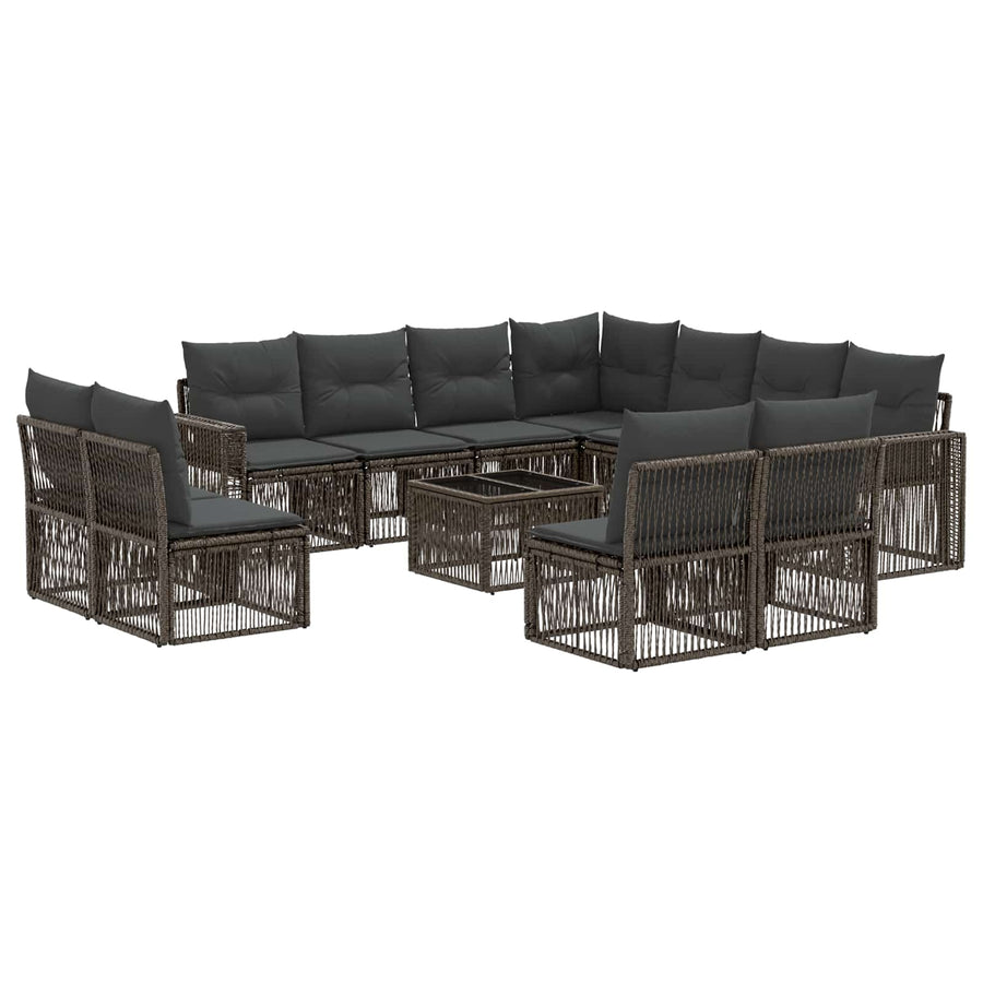 Tuinbankenset 12 pcs Grijs en Donkergrijs poly rattan