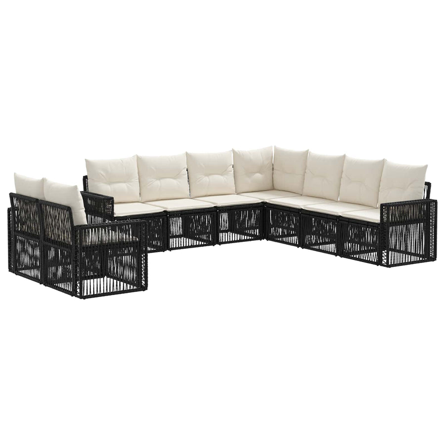 Tuinbankenset 9 pcs Zwart en Cream Wit poly rattan