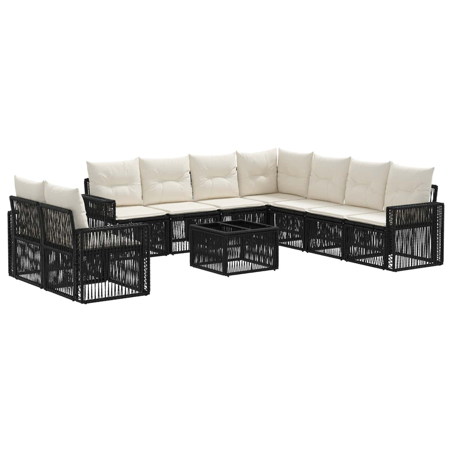 Tuinbankenset 10 pcs Zwart en Cream Wit poly rattan