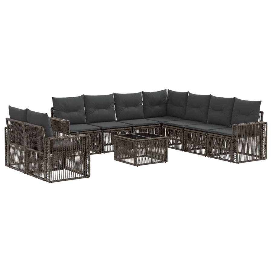 Tuinbankenset 10 pcs Grijs en Donkergrijs poly rattan