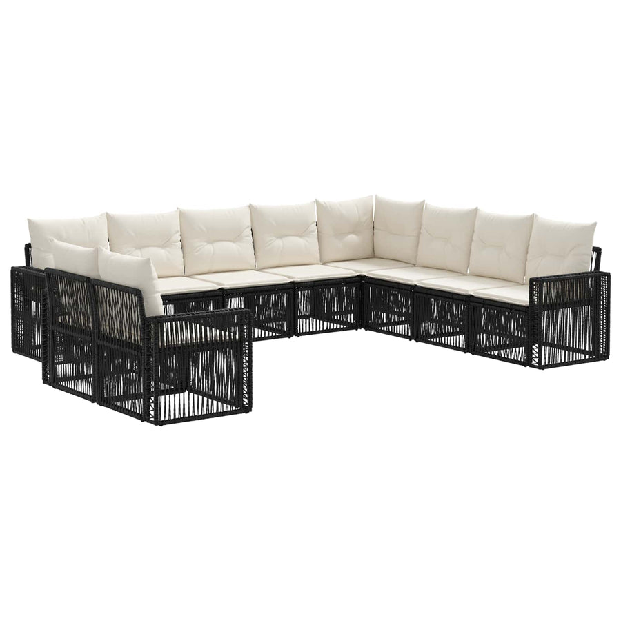 Tuinbankenset 10 pcs Zwart en Cream Wit poly rattan