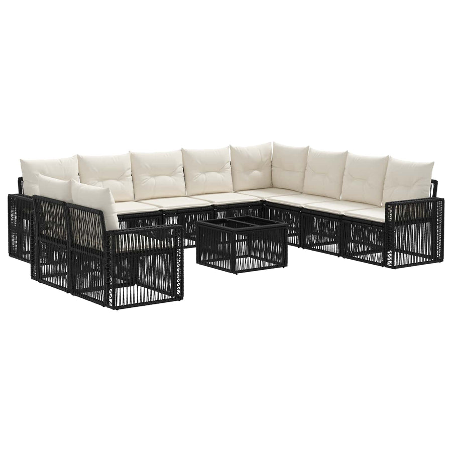 Tuinbankenset 11 pcs Zwart en Cream Wit poly rattan