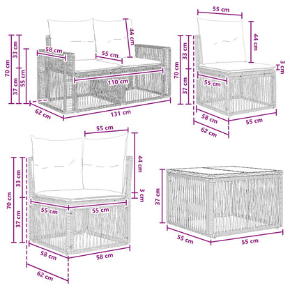 Tuinbankenset 11 pcs Grijs en Donkergrijs poly rattan