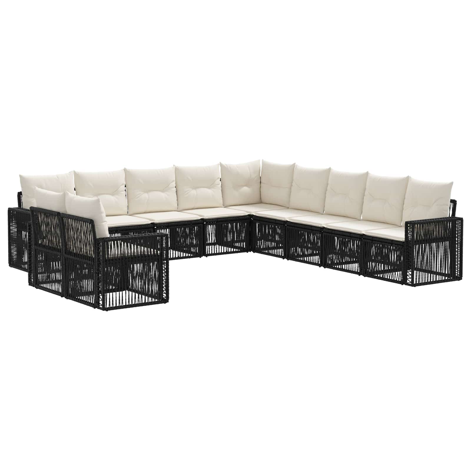 Tuinbankenset 11 pcs Zwart en Cream Wit poly rattan