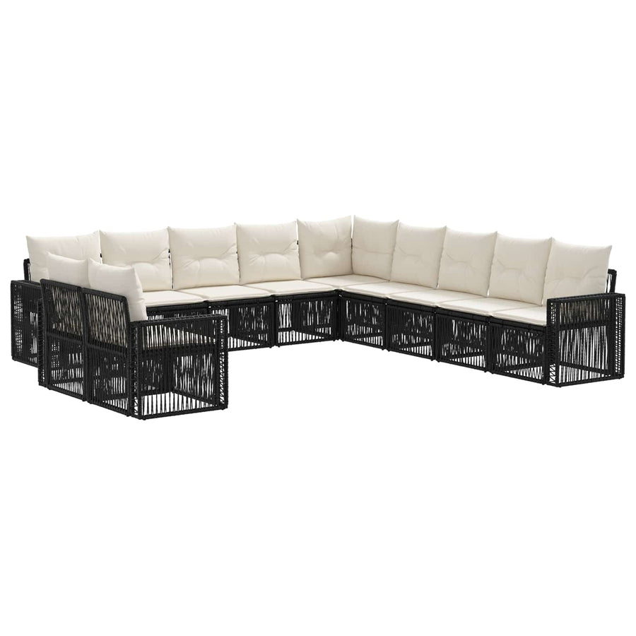 Tuinbankenset 11 pcs Zwart en Cream Wit poly rattan