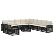 Tuinbankenset poly rattan 12-delig zwart cream wit