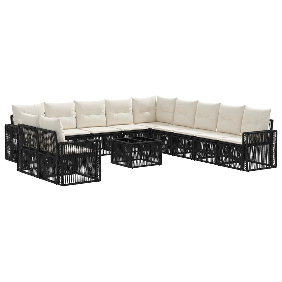 Tuinbankenset 12 pcs Zwart en Cream Wit poly rattan