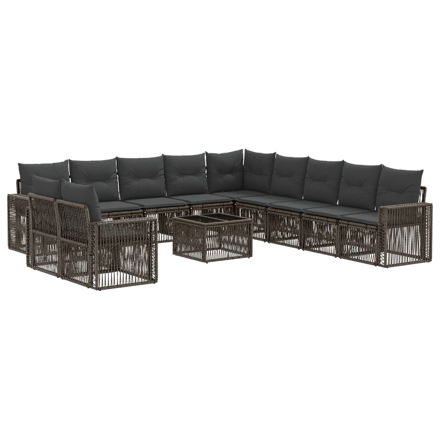 Tuinbankenset 12 pcs Grijs en Donkergrijs poly rattan
