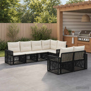 Tuinbankenset 7-persoons poly rattan zwart cream wit