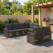 Modulaire tuinbankenset 7 zitplaatsen grijs donkergrijs poly rattan