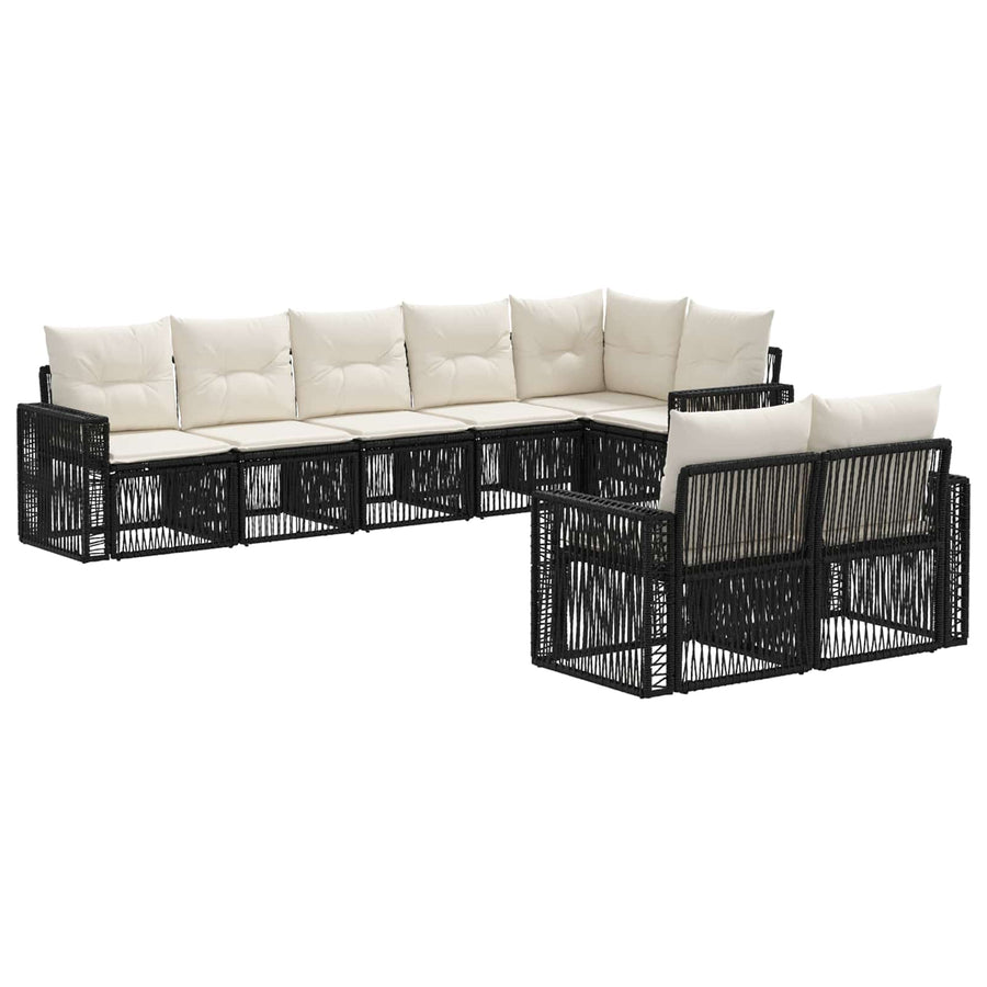 Tuinbankenset 8 pcs Zwart en Cream Wit poly rattan