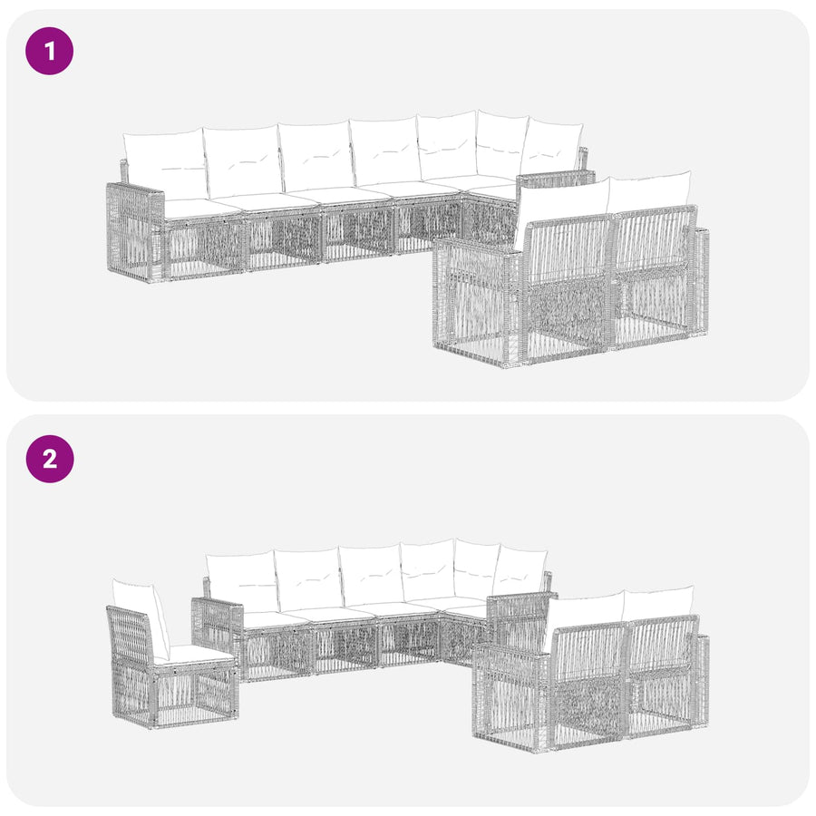 Tuinbankenset 8 pcs Zwart en Cream Wit poly rattan