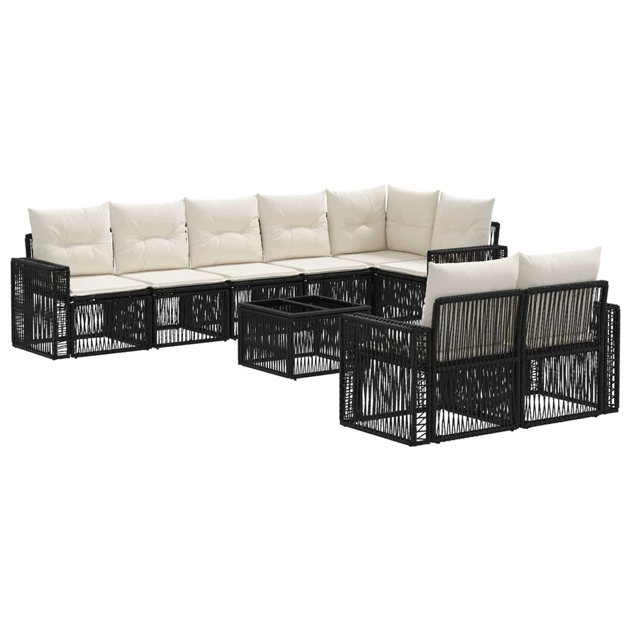 Tuinbankenset 9 pcs Zwart en Cream Wit poly rattan
