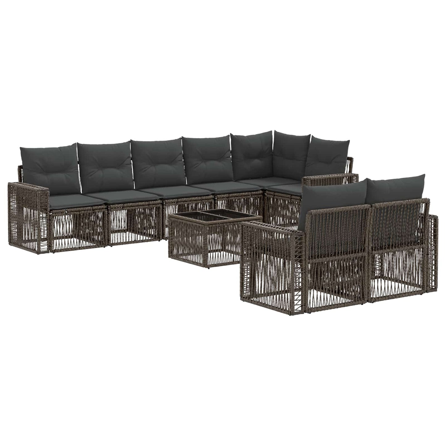 Tuinbankenset 9 pcs Grijs en Donkergrijs poly rattan