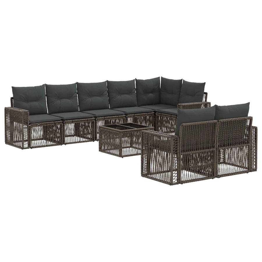 Tuinbankenset 9 pcs Grijs en Donkergrijs poly rattan