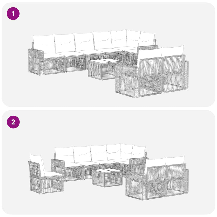 Tuinbankenset 9 pcs Grijs en Donkergrijs poly rattan