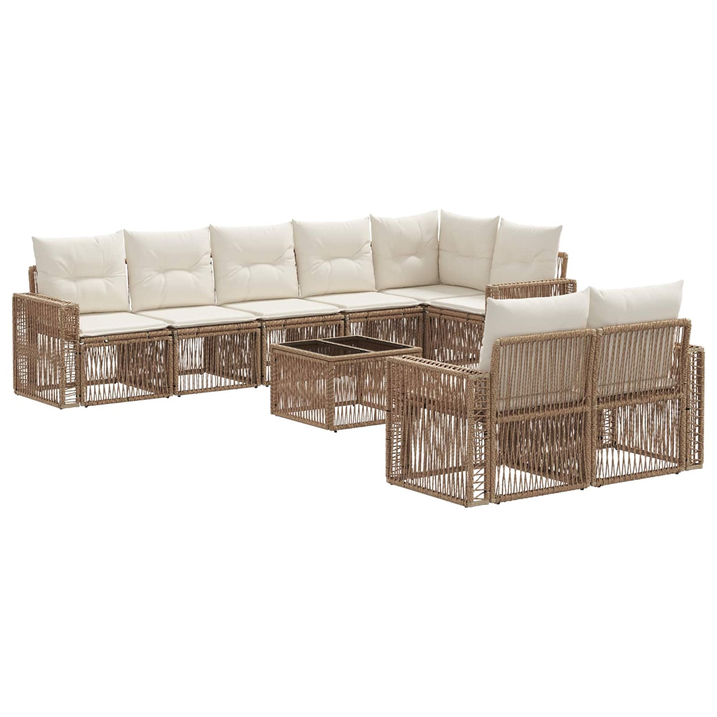 Tuinbankenset 9 pcs Beige en Crème Wit poly rattan