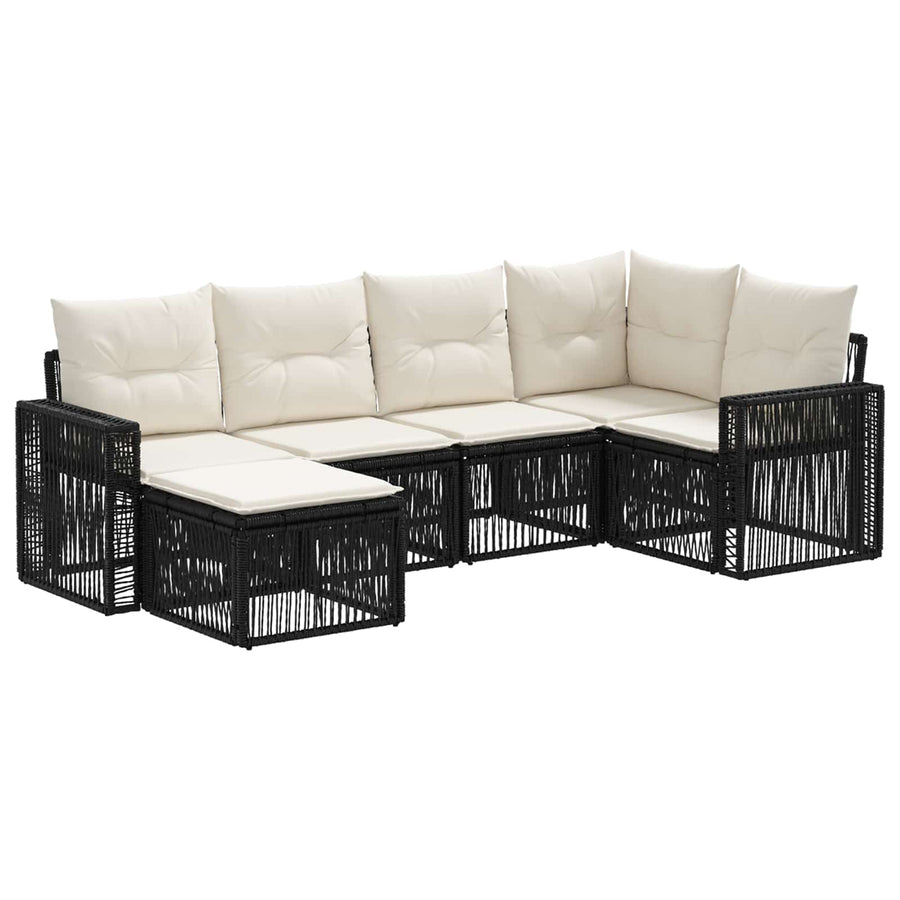 Tuinbankenset 6 pcs Zwart en Cream Wit poly rattan