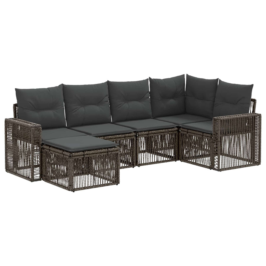 Tuinbankenset 6 pcs Grijs en Donkergrijs poly rattan